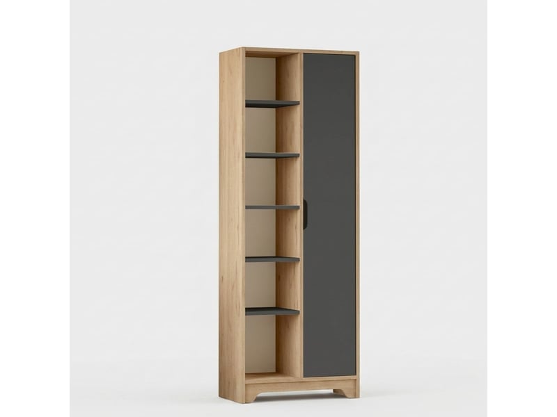 Colonne bibliothèque multifonction avec porte et étagères dairu - chêne - Conforama A