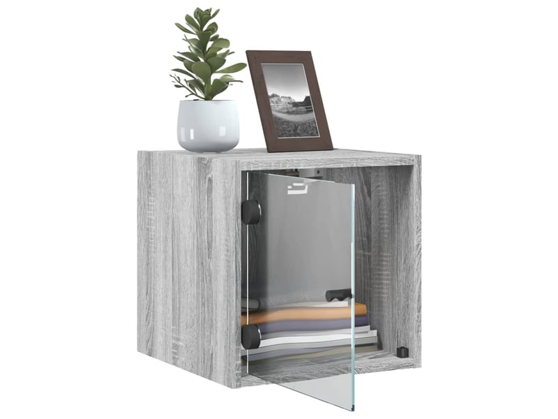  Table de chevet - cabinet de chevet - table de nuit avec porte en verre sonoma gris 35x37x35 cm  - Conforama D