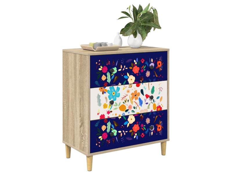  Commode chambre, meuble de rangement mainz imprimé floral 66 x 36,5 x 75 cm sonoma  - Conforama C