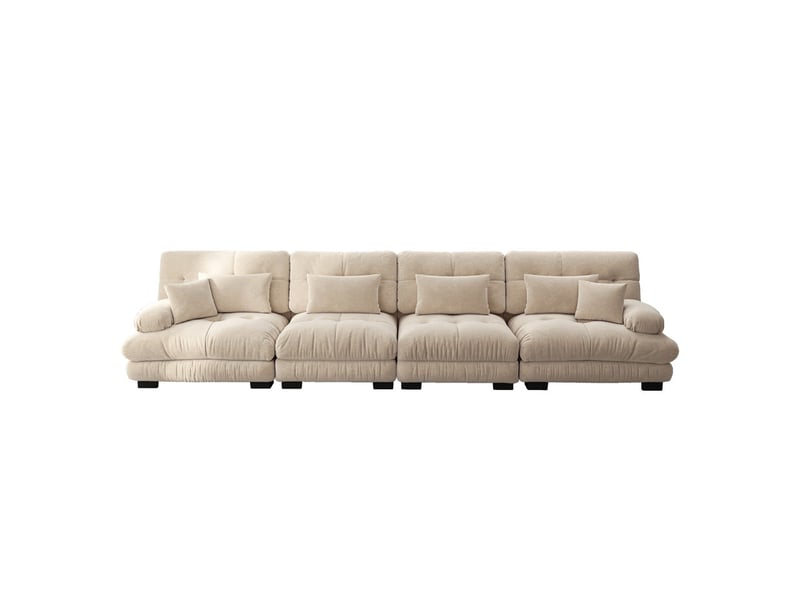  Canapé d'angle modulable ,4 places,assise profonde en tissu chenille,406x77x81,marron clair  - Conforama A