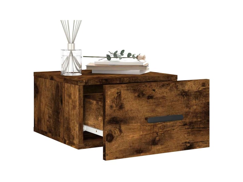  Lot de 2 tables de chevet - cabinet de chevet - table de nuit murales chêne fumé 35x35x20 cm  - Conforama C