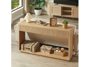 Console d'entrée 150x35x85 cm – chêne clair – 2 tiroirs et tablette ouverte, rangement pour couloir étroit