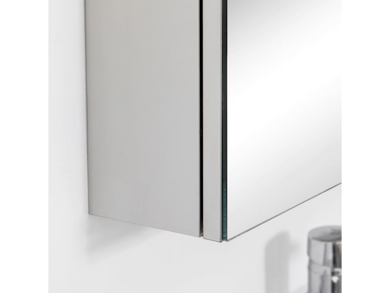  Meuble de salle de bain miroir mural 70x12x55 cm, 3 portes en verre, 5 niveaux, métal, argenté  - Conforama C