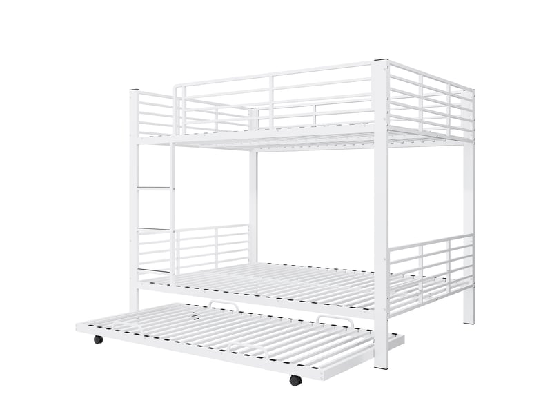  Lit superposé métal 140 x 200 cm pour 3 personnes avec lit inférieur escamotable,blanc mat  - Conforama A