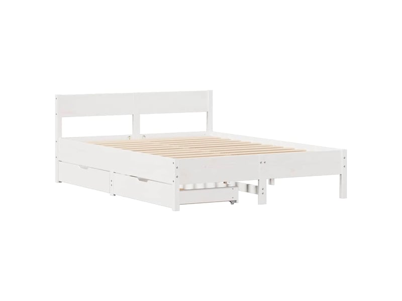 Lit double- lit adulte - cadre de lit sans matelas blanc 135x190 cm bois de pin massif - Conforama B