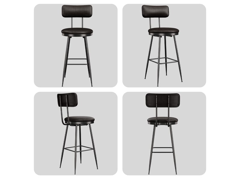  Lot de 4 tabourets de bar avec dossier et assise rembourrée, en cuir pu, hauteur 65 cm, noir  - Conforama C