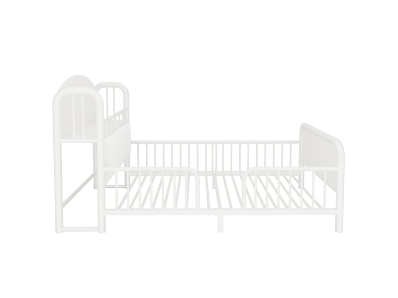 Lit simple 90x200 cm - lit enfant avec barrière de sécurité - tête de lit rembourrée avec rangement et led - blanc - Conforama W