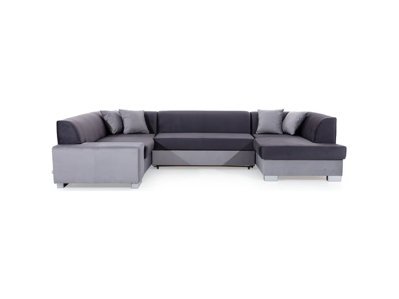  Canapé panoramique en u gris foncé convertible 6 places havane avec assise profonde  - Conforama A