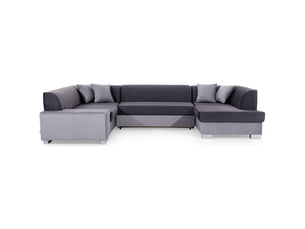 Canapé panoramique en u gris foncé convertible 6 places havane avec assise profonde
