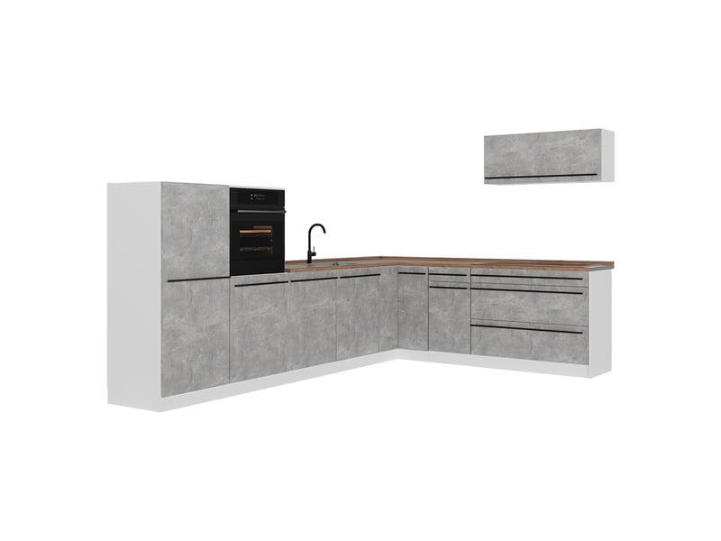 Vicco cuisine en angle, bétonblanc, 327 x cm plan de travail chêne doré - Conforama A
