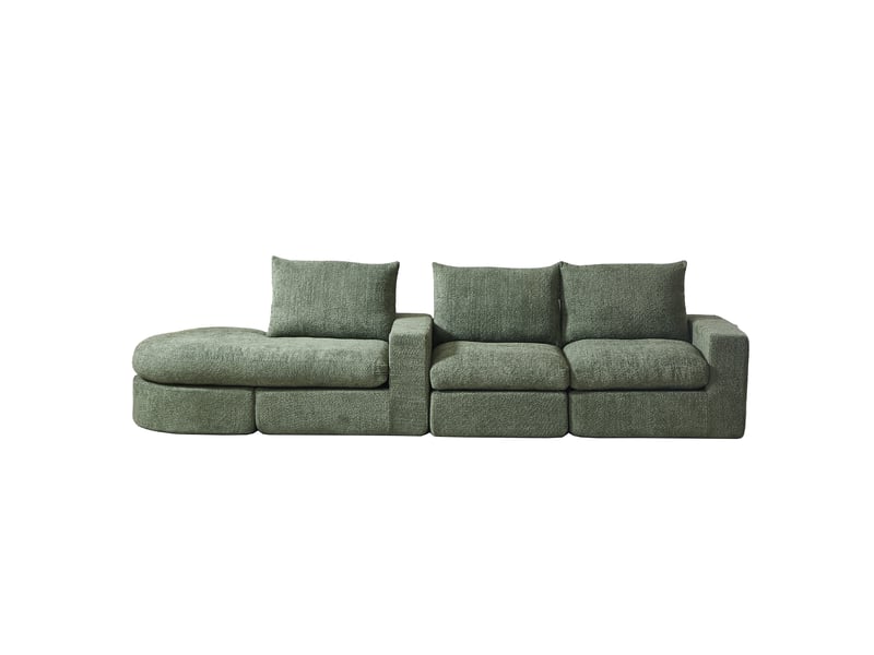  Fauteuil modulable vert en chenille avec rangement intégré et méridienne réversible pour salon contemporain  - Conforama A