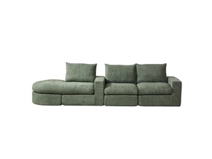 Fauteuil modulable vert en chenille avec rangement intégré et méridienne réversible pour salon contemporain