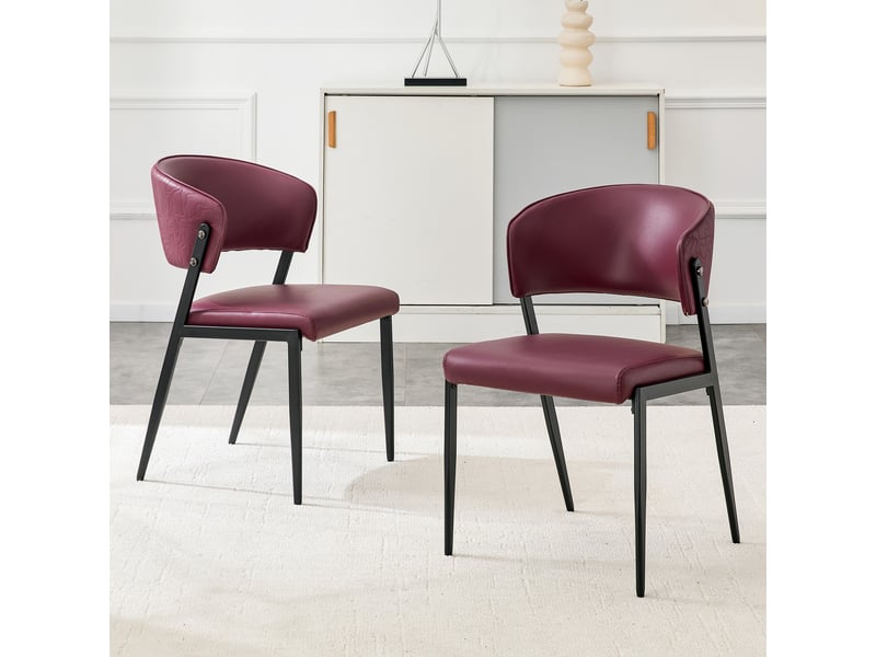 Chaise de salle à manger avec dossier ergonomique - pieds métalliques, simili cuir rouge - Conforama B