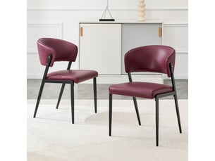 Chaise de salle à manger avec dossier ergonomique - pieds métalliques, simili cuir rouge