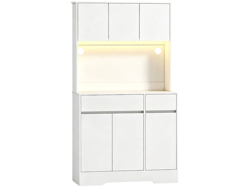  Buffet de cuisine haut 100x38x180 cm avec led rgb, 6 portes, 2 tiroirs et plan de travail  - Conforama A