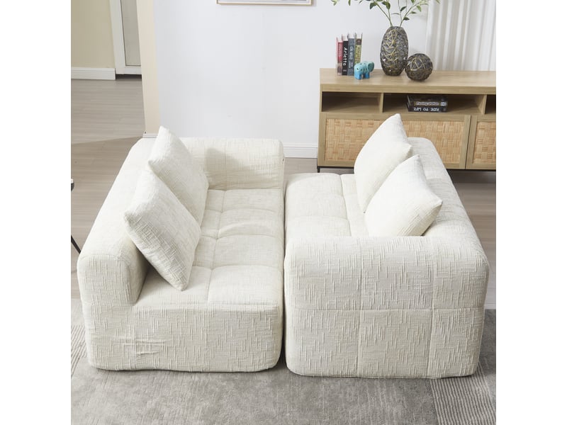  Canapé 2 places tissu en chenille douce avec coussins,canapé avec poches latérales,canapé modulable,design moderne beige 158x90x60cm - Conforama D