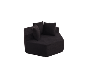 Fauteuil modulaire 1 place hexagonal avec 3 coussins, combinaisons variées et assise moelleuse en tissu bouclette noir