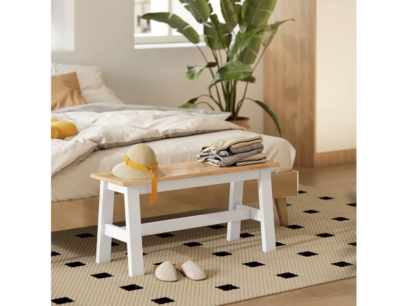  Banc 2 places 95 x 30 x 45 cm chêne et blanc en bois d'hévéa, pour salle à manger, salon ou entrée  - Conforama D