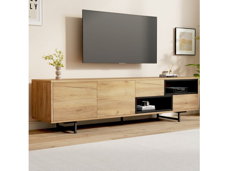  Meuble tv bas 173 x 38 x 48 cm, rangement, 2 tiroirs, décor bois, jusqu’à 70 pouces  - Conforama E