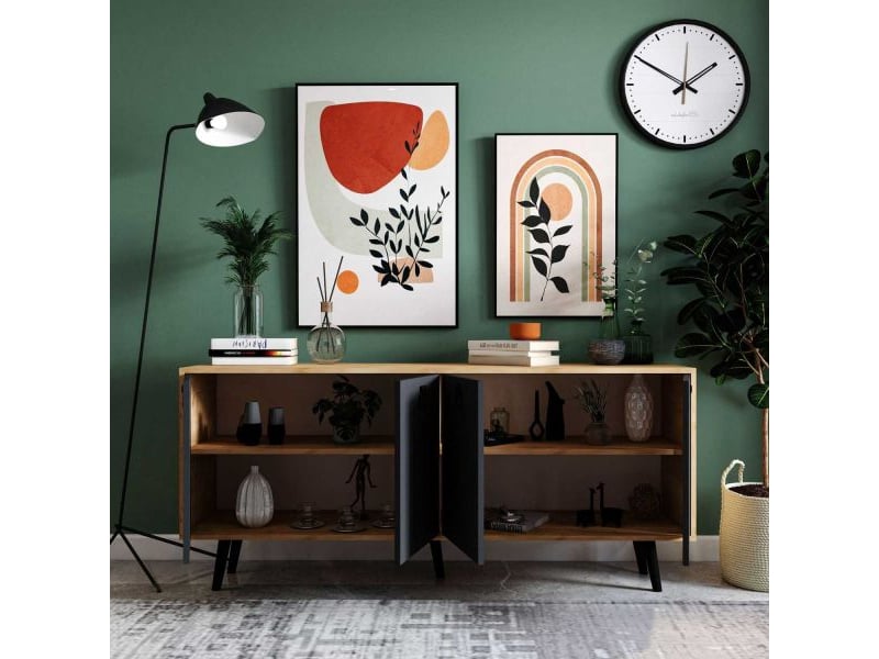 Buffet 4 portes en aggloméré mirza modern anthracite et chêne  - Conforama C