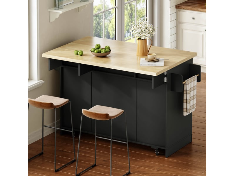  Îlot de cuisine mobile 120x45(70)x87 cm avec plateau rabattable en mdf noir  - Conforama B