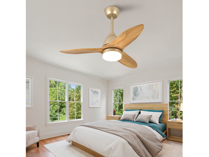  Ventilateur de plafond moderne 36 pouces en bois massif, led 3 couleurs, moteur dc silencieux, chêne doré  - Conforama B