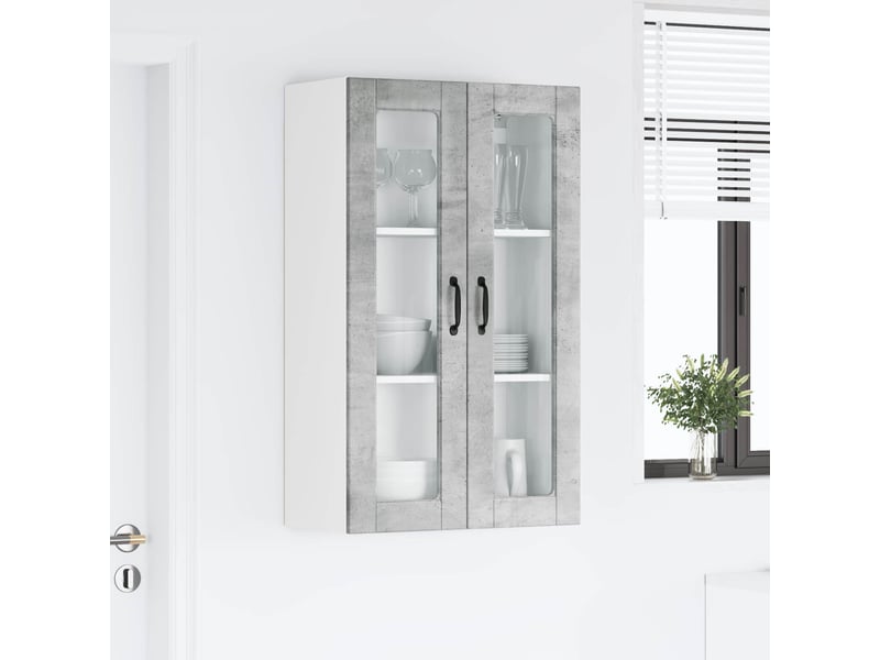  Meuble mural de cuisine, cabinet en verre mural gris béton 60x31x100cm shl3109  - Conforama D