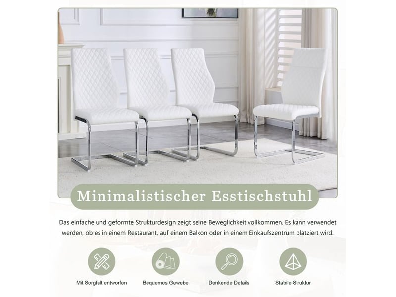 Chaise de salle à manger - motif losange - dossier haut - coussin confortable 5 cm - cadre métal argenté - antidérapant  - Conforama E
