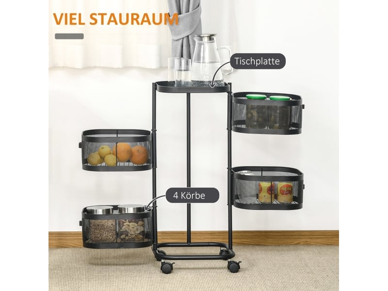  Desserte de cuisine 33x33x77 cm noire en acier, 4 paniers et roulettes pivotantes verrouillables  - Conforama D