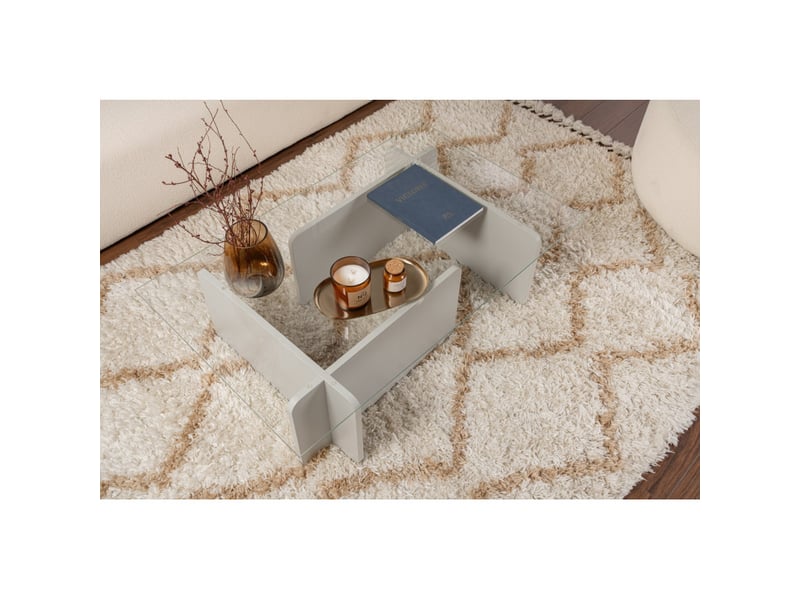  Table basse de salon en verre trempé et bois mdf mélaminé gris 105 x 65 x 30 cm  - Conforama C