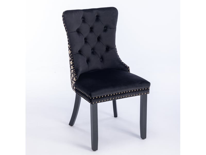  Lot de 2 chaises de salle à manger en velours noir, dossier capitonné, 65 x 50 x 95 cm  - Conforama D