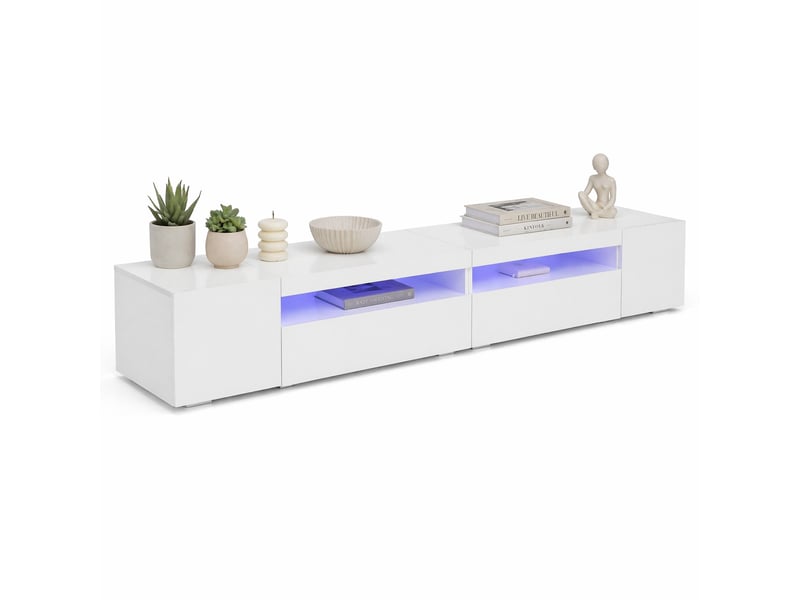  Meuble tv avec rangement et éclairage led variable pour salon en mdf 240×38,5×35,5 cm blanc  - Conforama A