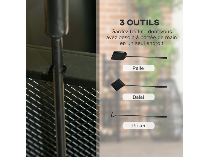  Range-bûches sur roulettes avec accessoires, métal noir, charge 50 kg, 37,5 x 37,5 x 80 cm  - Conforama W