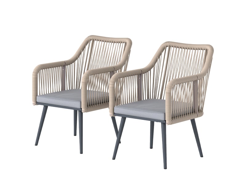  Lot de 2 fauteuils de jardin acier et rotin pe coussins gris clair 65 x 54 x 80 cm  - Conforama B