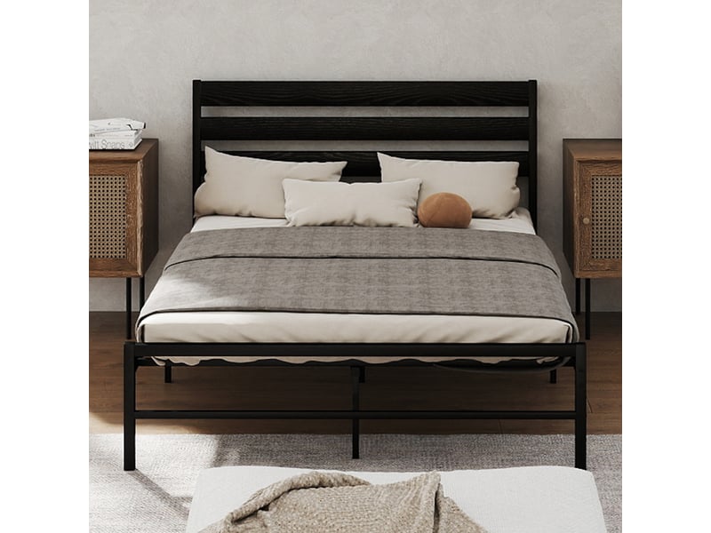  Modenvie lit adulte 140x200 cm - structure en metal et tete de lit en mdf, sommier inclus - noir  - Conforama D