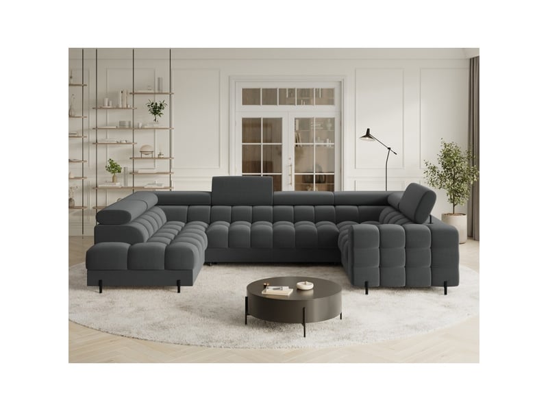  Canapé panoramique convertible factory 3 places gris foncé – angle gauche avec coffre  - Conforama E