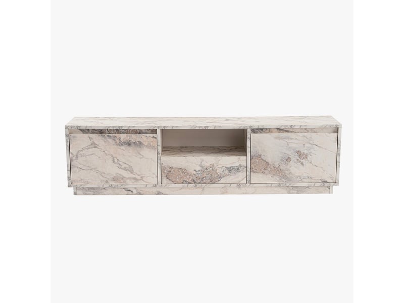  Meuble tv 3 portes 1 niche couleur marbre blanc et gris  - Conforama A