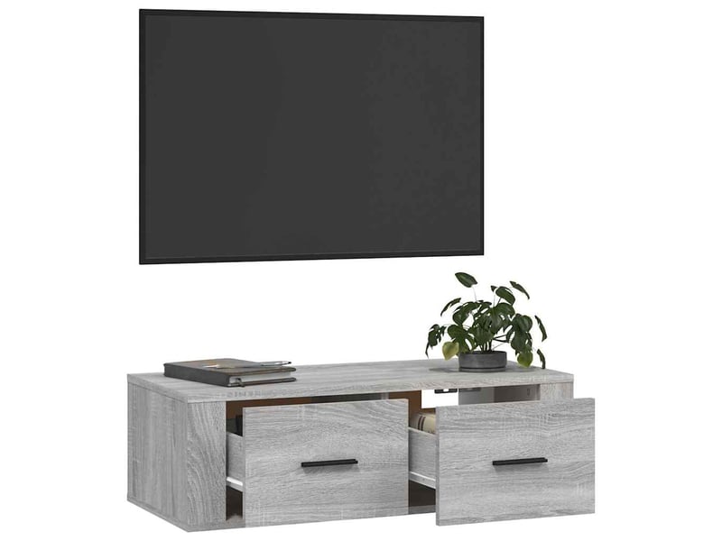  Meuble tv - banc tv - meuble de rangement suspendue sonoma gris 80x36x25 cm bois d'ingénierie  - Conforama E