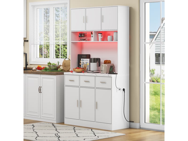 Meuble de cuisine muvano, buffet de cuisine blanc avec led et 3 tiroirs, 100 × 40 × 180 cm - Conforama C