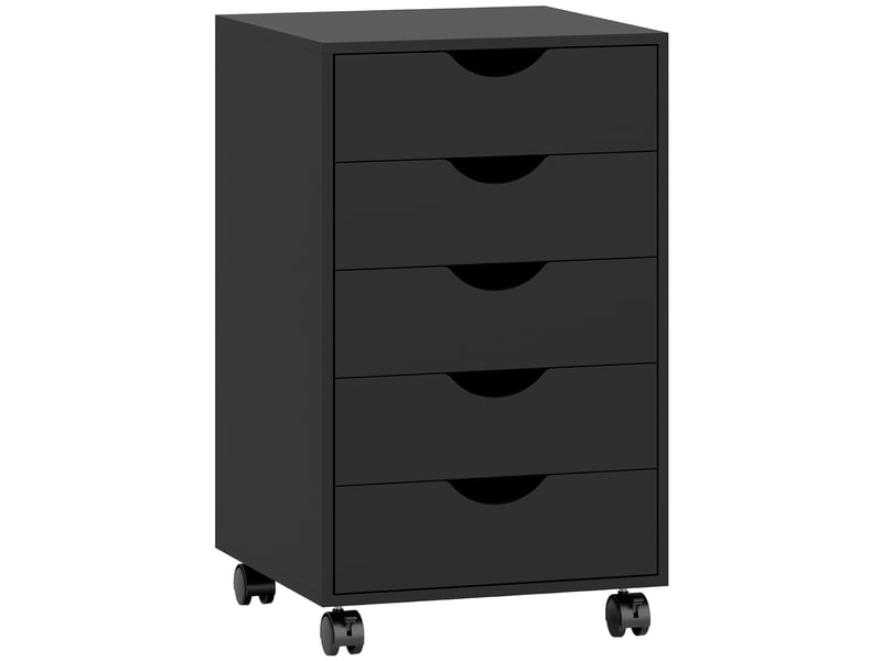  Caisson bureau mobile, meuble rangement bureau sur roulettes, 40 x 40 x 67 cm, 5 tiroirs, noir  - Conforama B