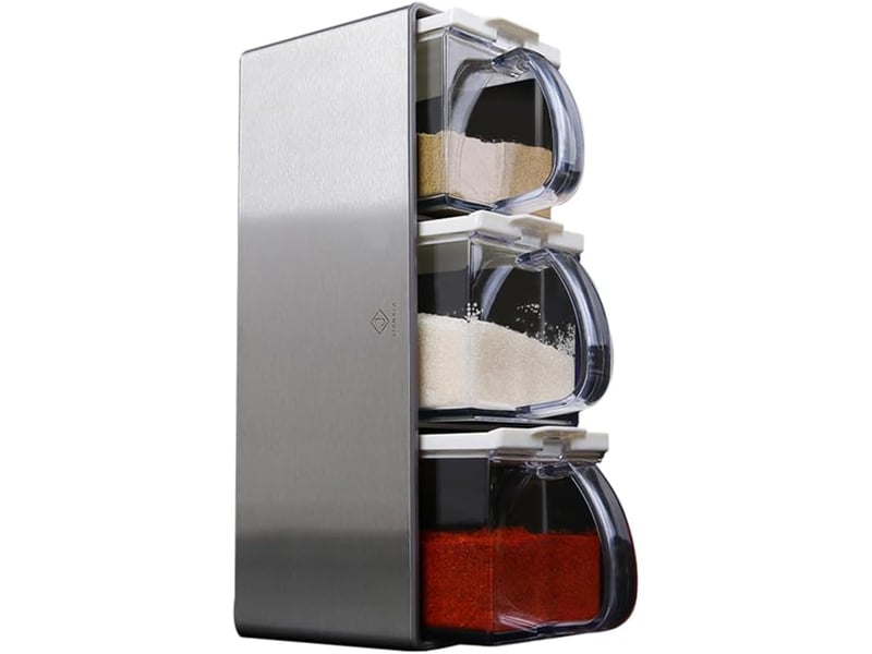  (l) pots à épices transparents et empilables - set de boîtes hermétiques design moderne avec cuillères intégrées - organisateur de cuisine Use as directed - Conforama A