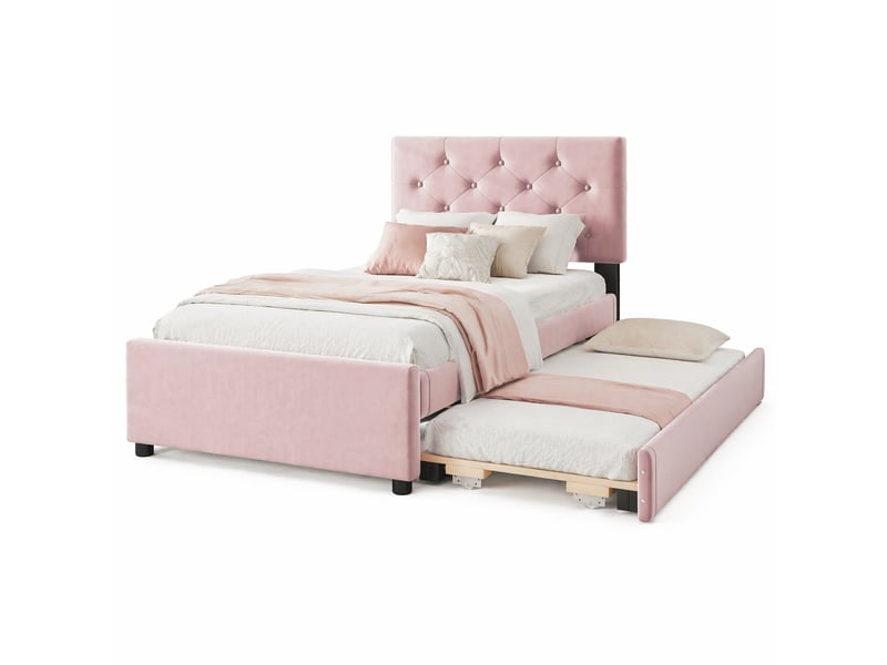  Lit gigogne 90x200 cm avec lit d’appoint coulissant rose  - Conforama A