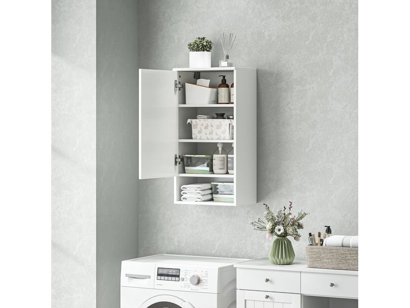 Meuble de salle de bain mural 40 x 27 x 77 cm – blanc – porte sans poignée et étagères réglables  - Conforama B