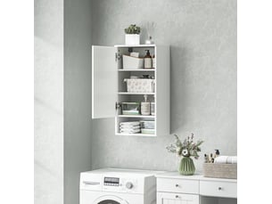 Meuble de salle de bain mural 40 x 27 x 77 cm – blanc – porte sans poignée et étagères réglables