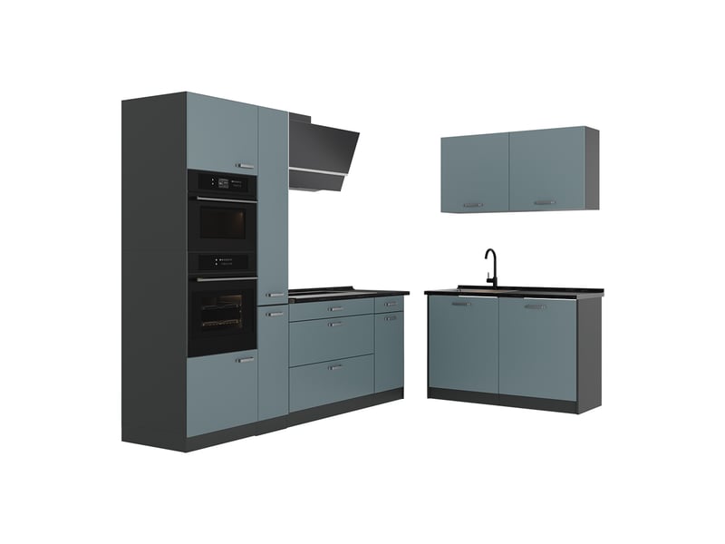  Vicco cuisine en angle, bleu-grisanthracite, 230 x 120 cm plan de travail anthracite  - Conforama A