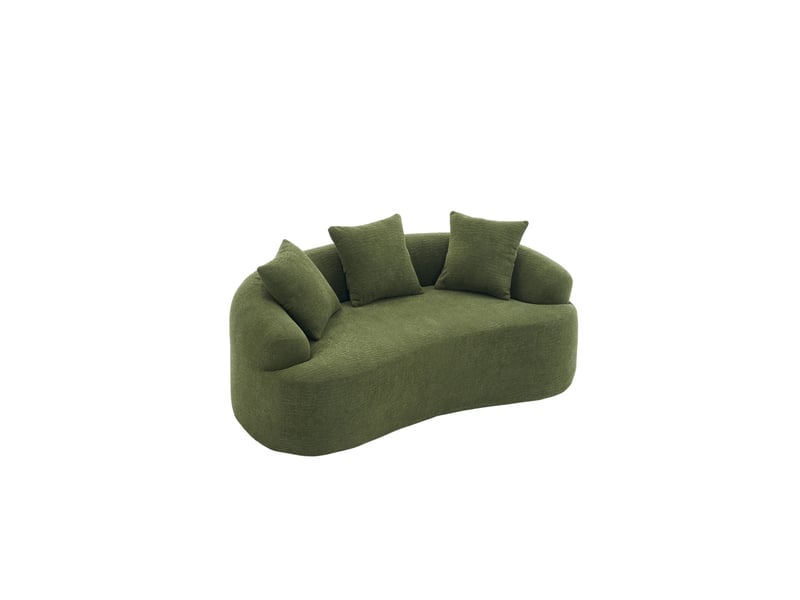  Canapé 2 places modulaire incurvé 153x94x63 cm vert en chenille, assise profonde avec 3 coussins décoratifs  - Conforama D