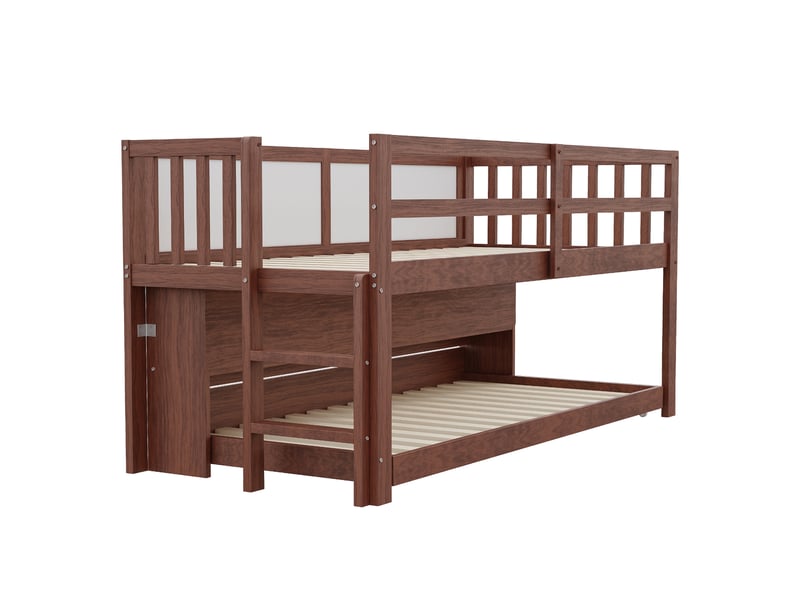  Lit enfant 90x200 cm gigogne avec tableau ardoise et rangements, bois, marron, sans matelas  - Conforama D