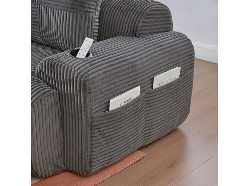  Canapé droit en velours côtelé gris foncé, 2 places, 200 cm, porte-gobelet intégré W2845S00287 - Conforama W