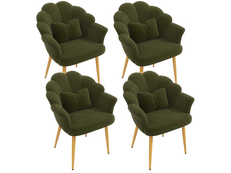 Lot de 4 fauteuils de salle à manger en tissu bouclette vert, 64x65,5x85 cm - Conforama A