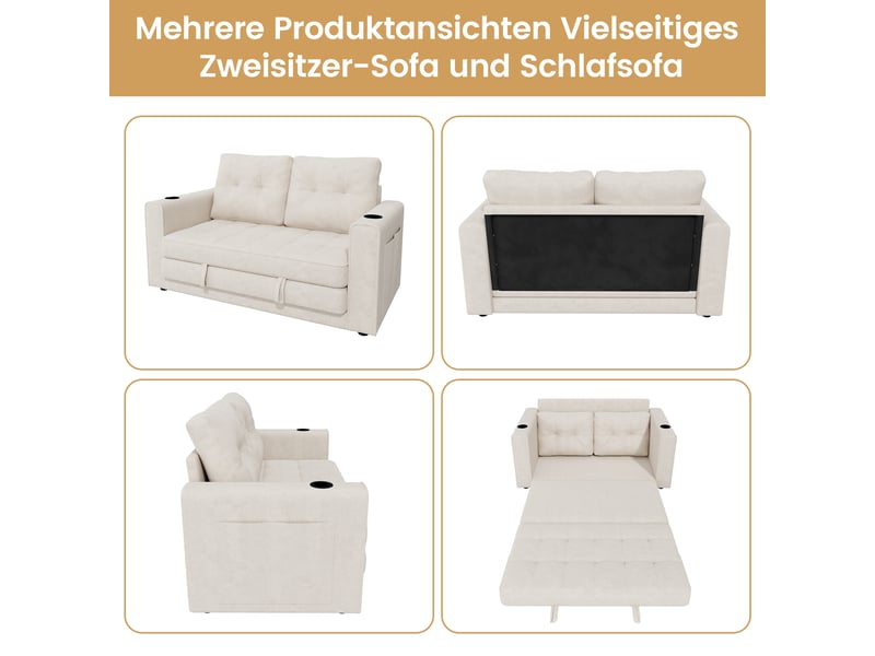  Canapé convertible - 141×79×93cm, canapé-lit double beige, triple extensible, dossier amovible, 141 x 79 x 93 cm  - Conforama W